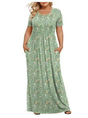 Plus Size Maxi Dress Short Sleeve Rayon Spandex Casual Summer